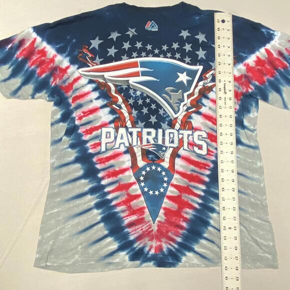 New England Patriots Shirt Men LRG/XL Blue Short Sleeve Tie Dye Double Sided Y2K - Picture 5 of 6